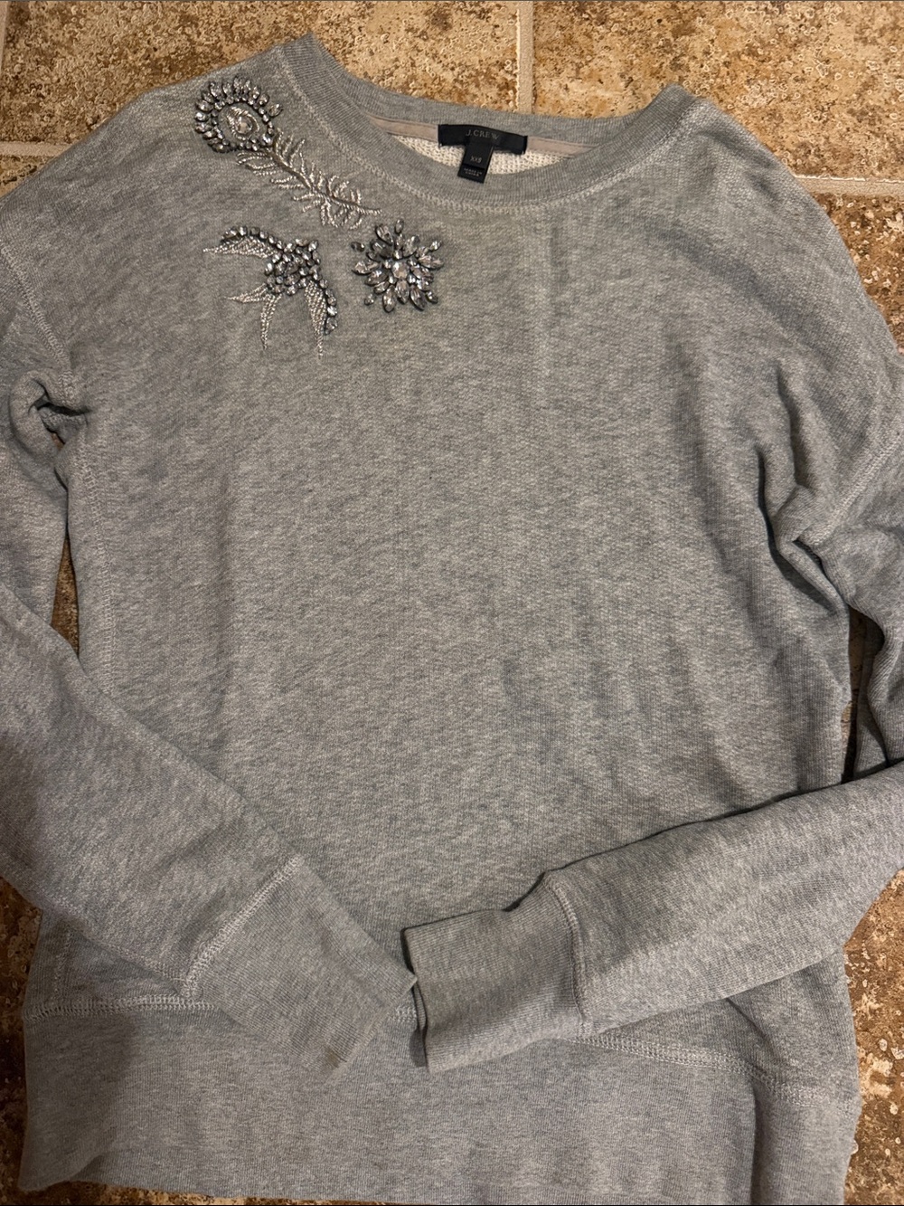 J Crew Embellished Crewneck Sweater - Grey